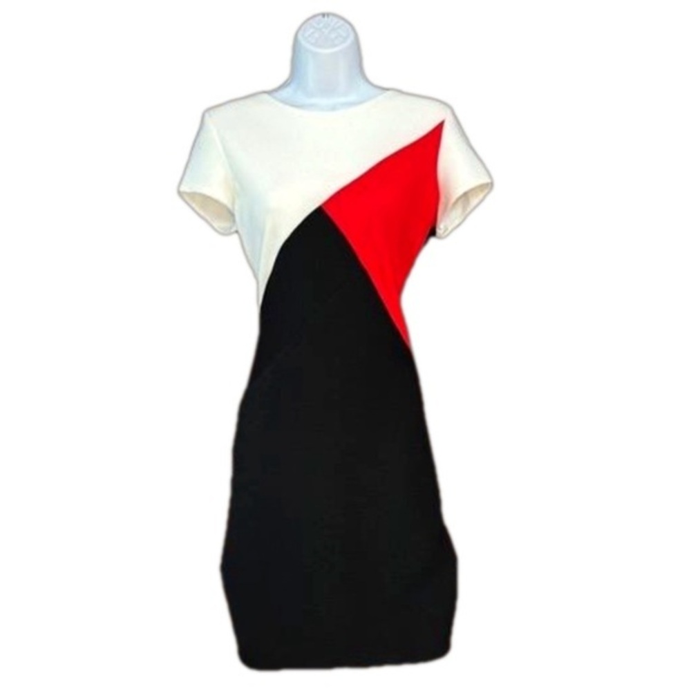 Colorblock Midi Dress in White, Red & Black